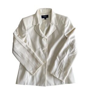 Jones Wear Suit Ivory Herringbone Blazer Womens Size 12 Off White 3 Button